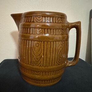 Vintage Large Brown Barrel Ceramic Pitcher